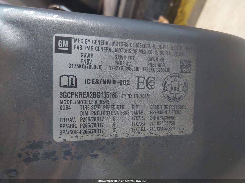 2011 Chevrolet Silverado 1500 Ls VIN: 3GCPKREA2BG135168 Lot: 43943228