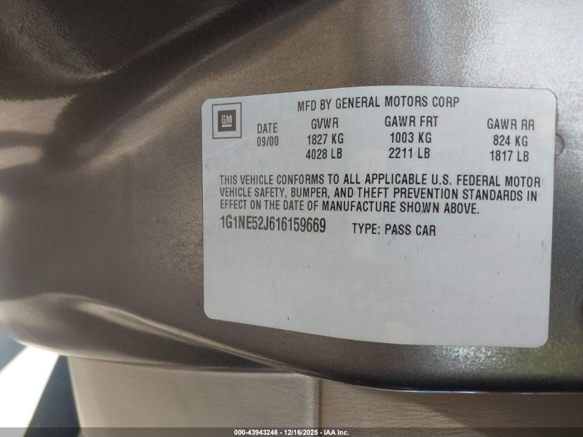 2001 Chevrolet Malibu Ls VIN: 1G1NE52J616159669 Lot: 43943246