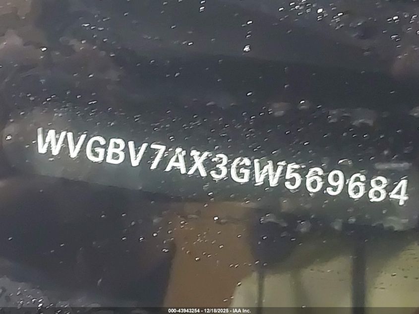 2016 Volkswagen Tiguan S VIN: WVGBV7AX3GW569684 Lot: 43943254