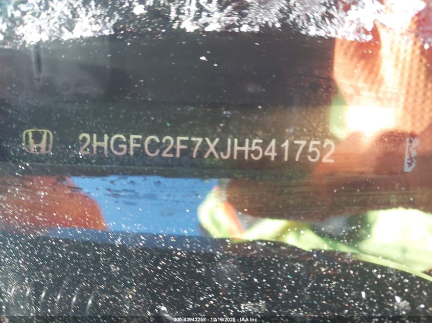 2018 Honda Civic Ex VIN: 2HGFC2F7XJH541752 Lot: 43943258