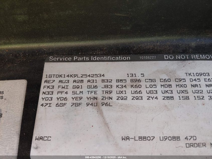 1990 GMC Sierra K1500 VIN: 1GTDK14K9LZ542534 Lot: 43943290