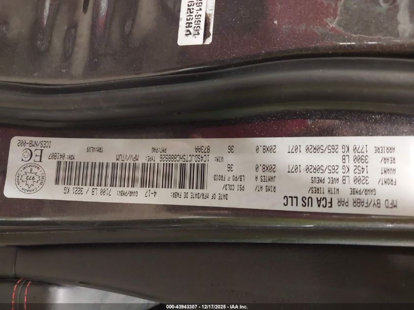 2017 Dodge Durango R/T VIN: 1C4SDJCT5HC888926 Lot: 43943307