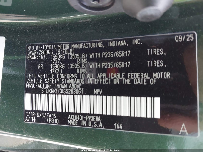5TDKRKEC0SS283061 2025 TOYOTA SIENNA photo no. 9