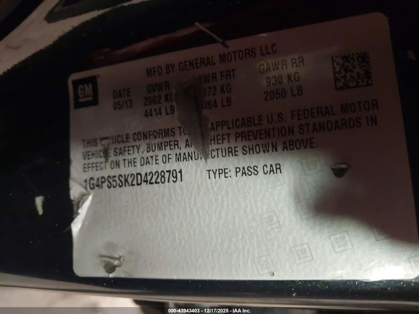 2013 Buick Verano Leather Group VIN: 1G4PS5SK2D4228791 Lot: 43943403