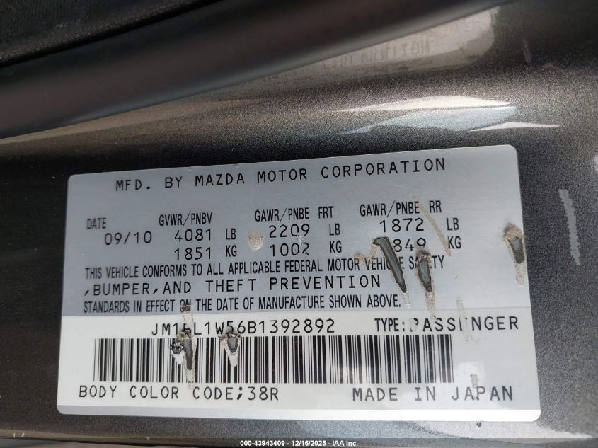 2011 Mazda Mazda3 S Grand Touring VIN: JM1BL1W56B1392892 Lot: 43943409