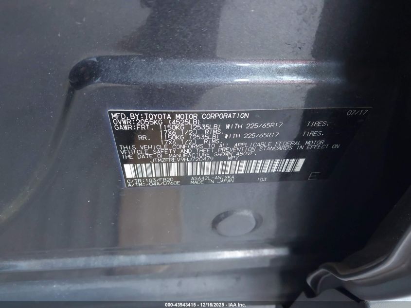 2017 Toyota Rav4 Le VIN: JTMZFREV9HJ720479 Lot: 43943415