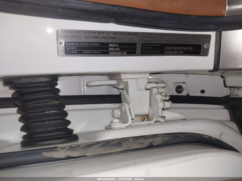 2015 Bentley Flying Spur V8 VIN: SCBET9ZA6FC041787 Lot: 43943432