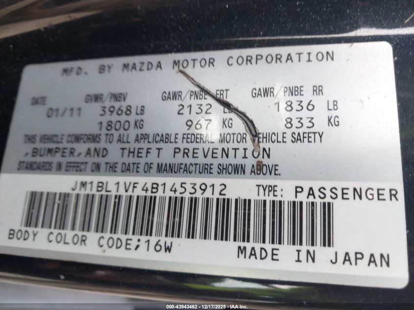 2011 Mazda Mazda3 I Touring VIN: JM1BL1VF4B1453912 Lot: 43943462