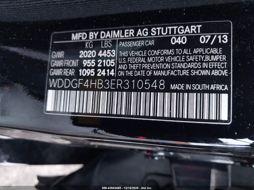 2014 Mercedes-Benz C-Class C 250 Sport VIN: WDDGF4HB3ER310548 Lot: 43943465