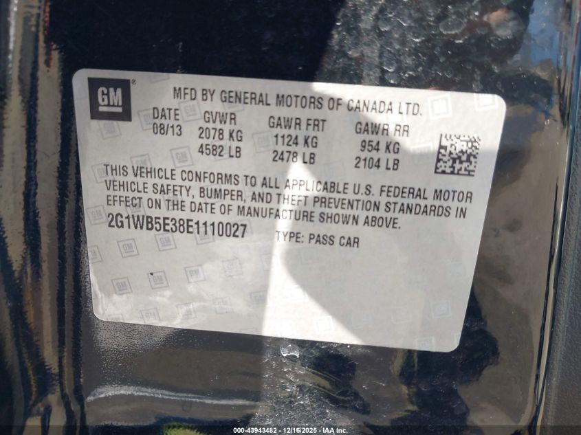 2014 Chevrolet Impala Limited Lt VIN: 2G1WB5E38E1110027 Lot: 43943482