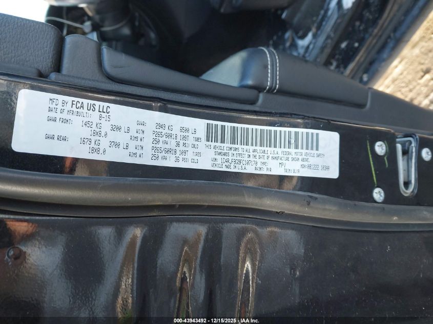 2015 Jeep Grand Cherokee Limited VIN: 1C4RJFBG9FC107170 Lot: 43943492