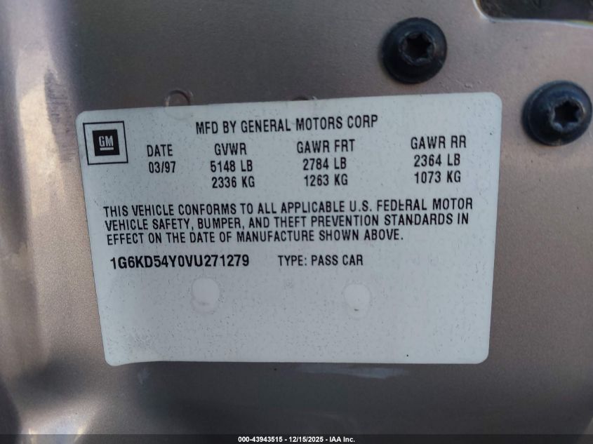 1997 Cadillac Deville Standard VIN: 1G6KD54Y0VU271279 Lot: 43943515