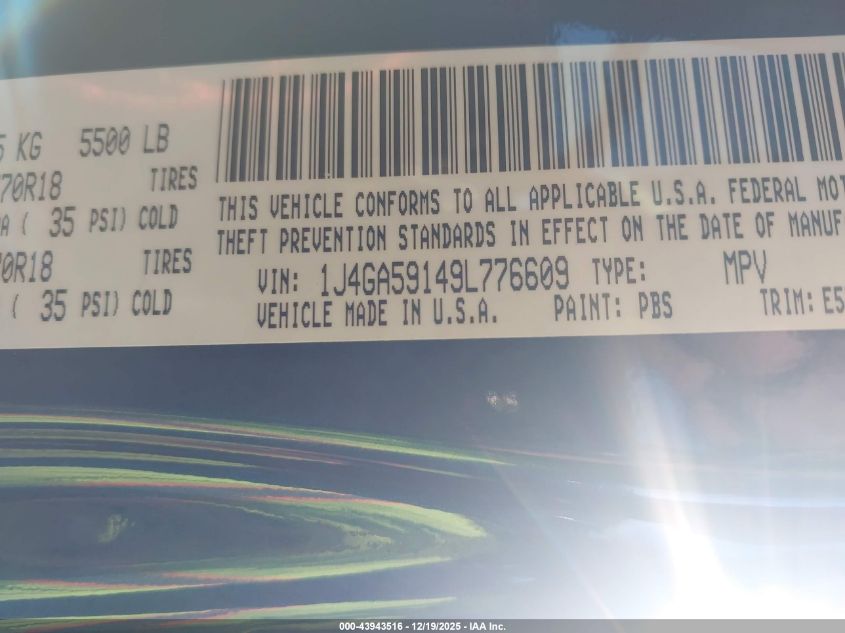 2009 Jeep Wrangler Unlimited Sahara VIN: 1J4GA59149L776609 Lot: 43943516