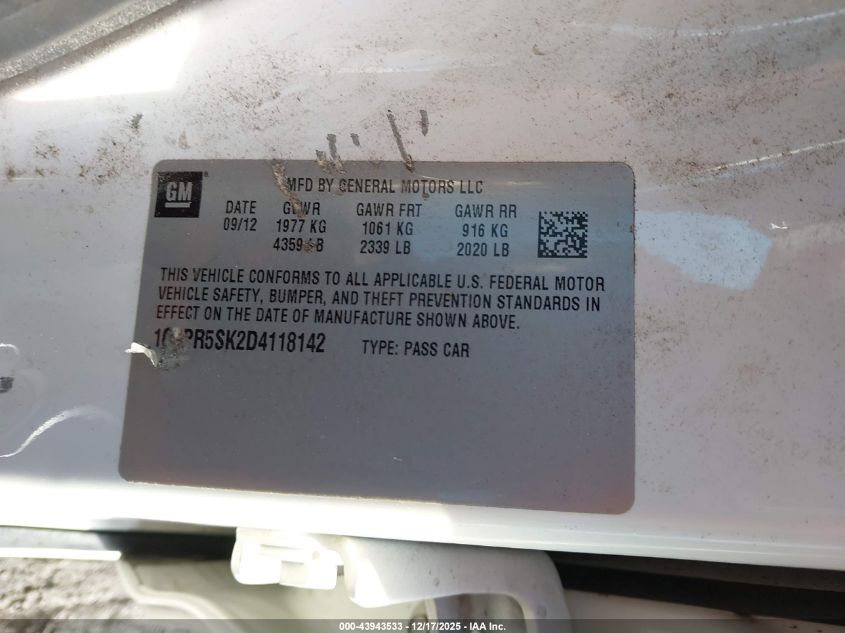 2013 Buick Verano Convenience Group VIN: 1G4PR5SK2D4118142 Lot: 43943533