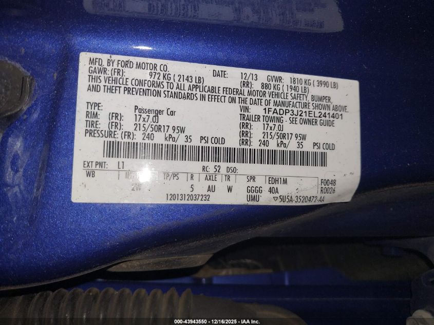 2014 Ford Focus Titanium VIN: 1FADP3J21EL241401 Lot: 43943550