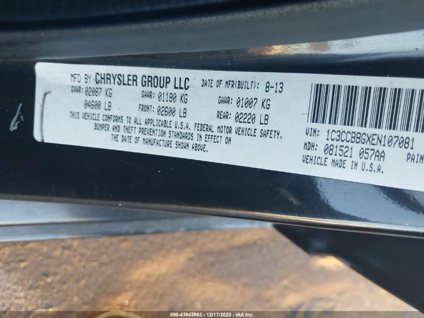 2014 Chrysler 200 Touring VIN: 1C3CCBBGXEN107081 Lot: 43943563