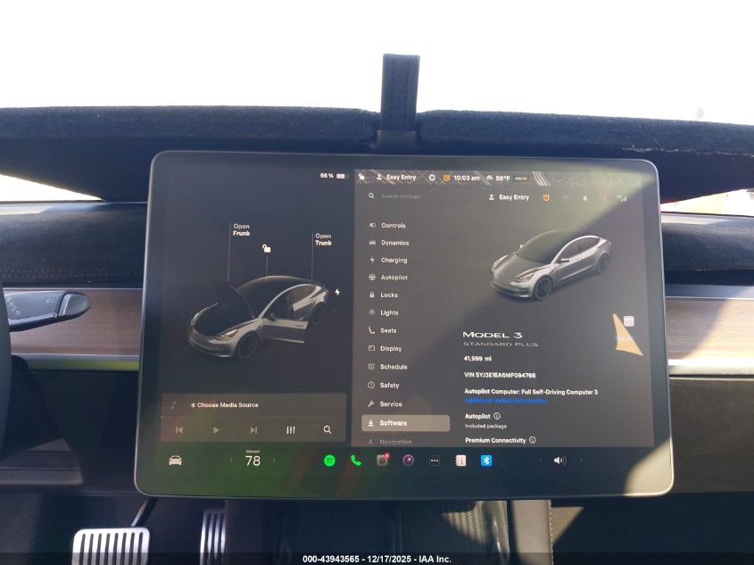 2021 Tesla Model 3 Standard Range Plus Rear-Wheel Drive VIN: 5YJ3E1EA6MF094768 Lot: 43943565