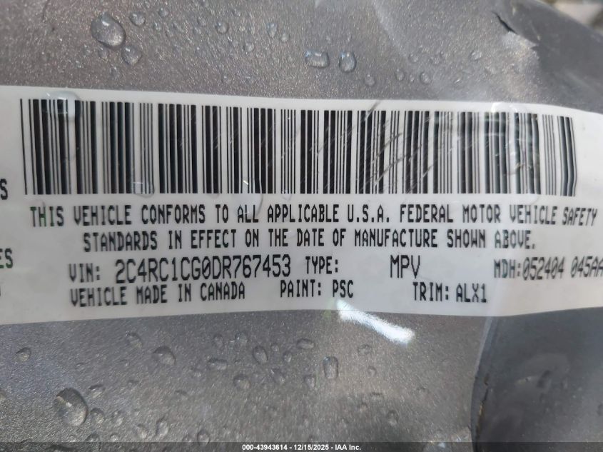 2013 Chrysler Town & Country Touring-L VIN: 2C4RC1CG0DR767453 Lot: 43943614