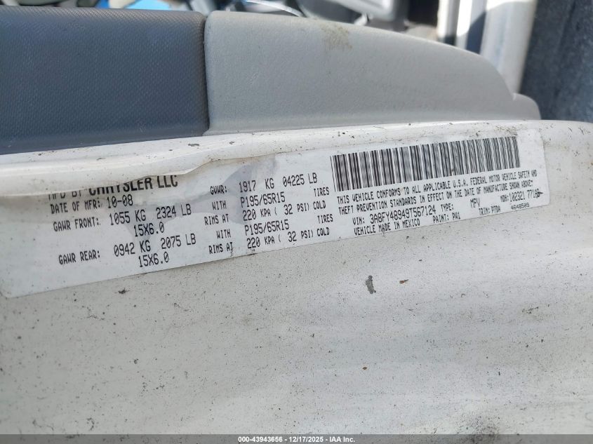 2009 Chrysler Pt Cruiser Lx VIN: 3A8FY48949T567124 Lot: 43943656