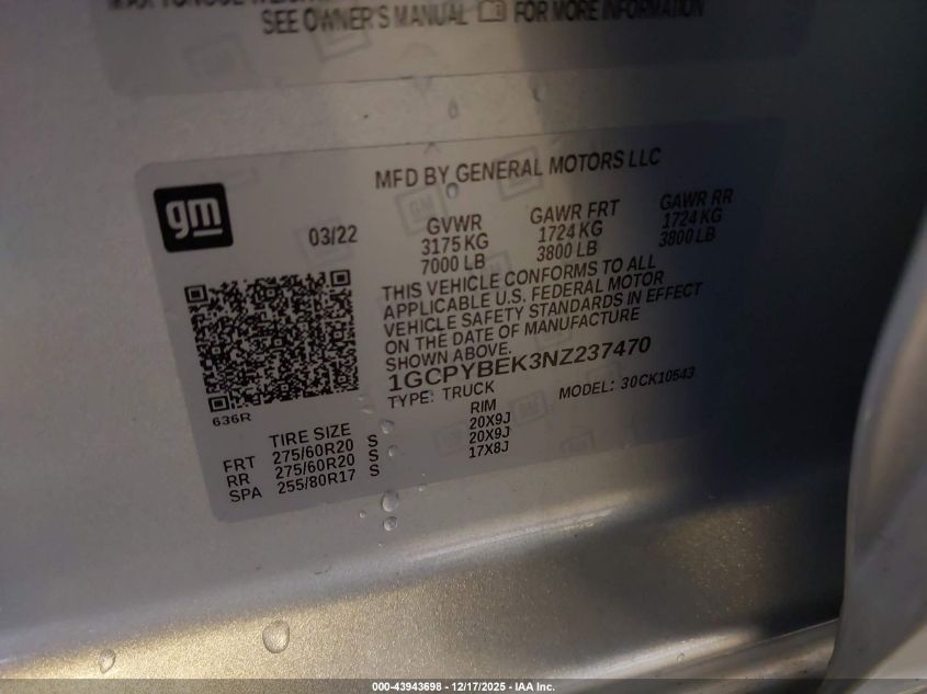 2022 Chevrolet Silverado 1500 Ltd 4Wd Short Bed Custom VIN: 1GCPYBEK3NZ237470 Lot: 43943698