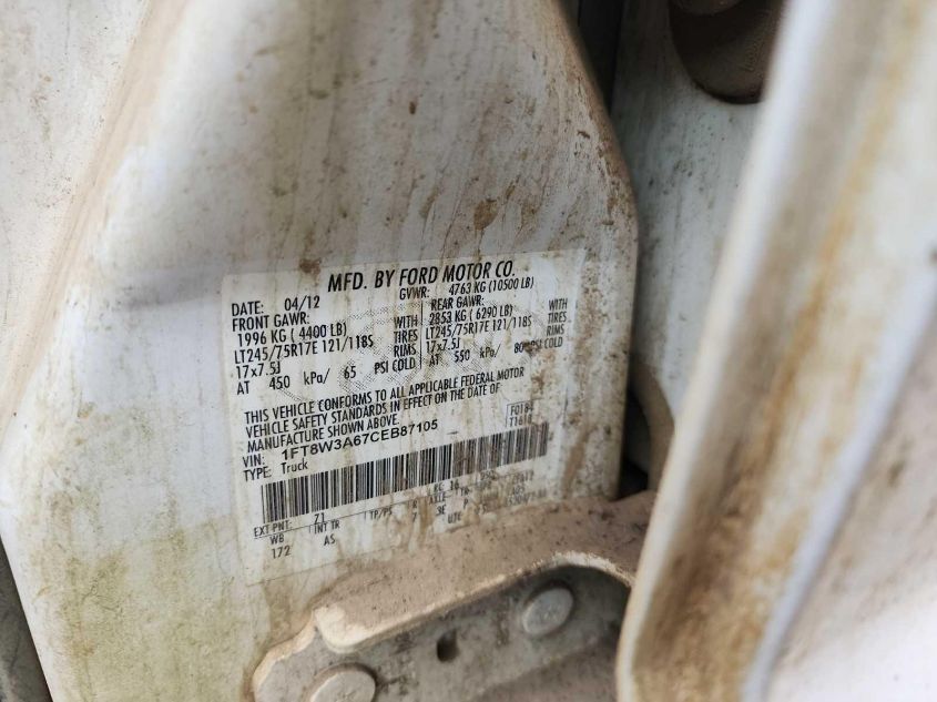 2012 Ford F-350 Xl VIN: 1FT8W3A67CEB87105 Lot: 43943718