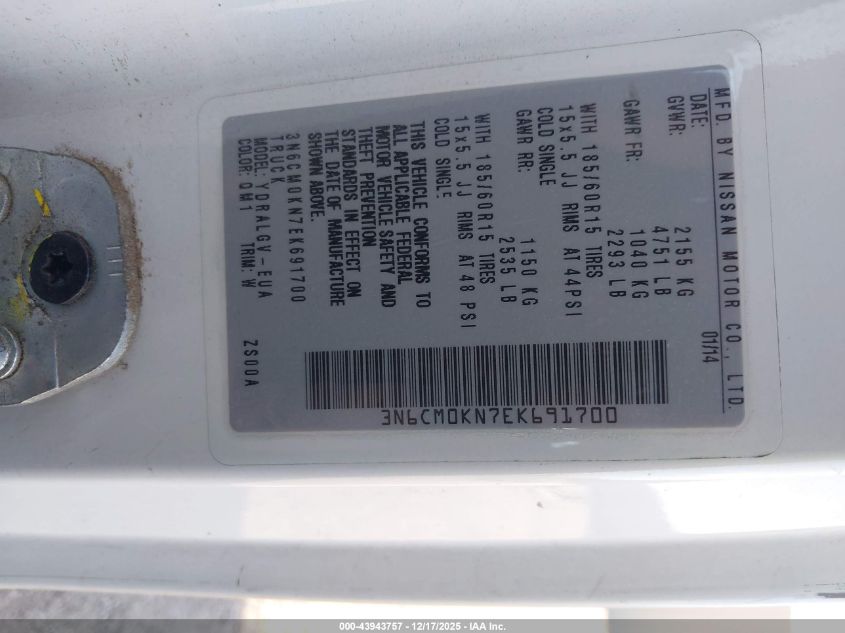 2014 Nissan Nv200 Sv VIN: 3N6CM0KN7EK691700 Lot: 43943757