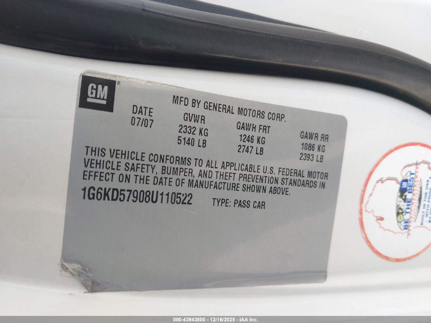 2008 Cadillac Dts 1Se VIN: 1G6KD57908U110522 Lot: 43943800
