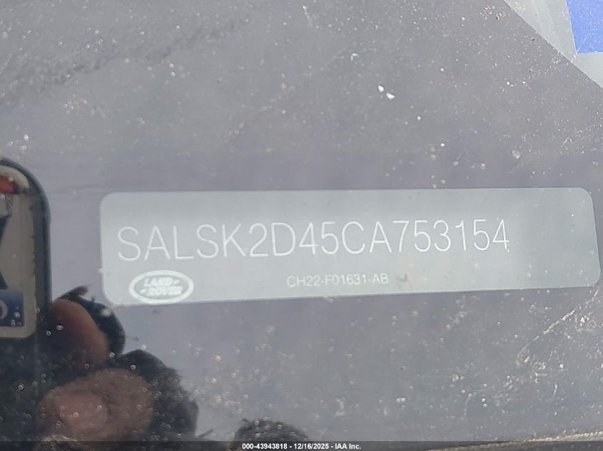 2012 Land Rover Range Rover Sport Hse VIN: SALSK2D45CA753154 Lot: 43943818