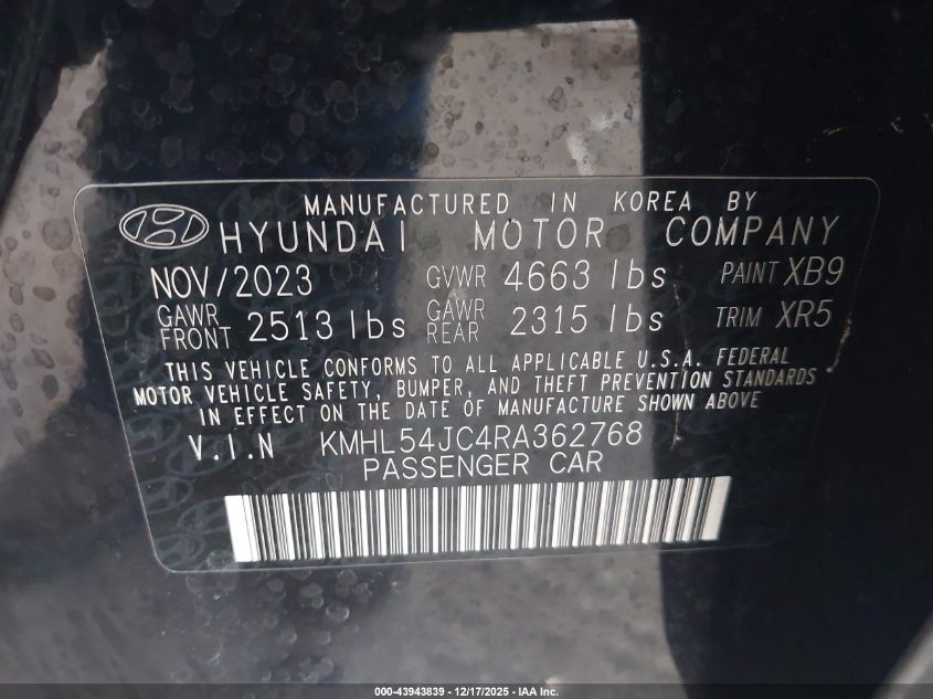 2024 Hyundai Sonata N Line VIN: KMHL54JC4RA362768 Lot: 43943839