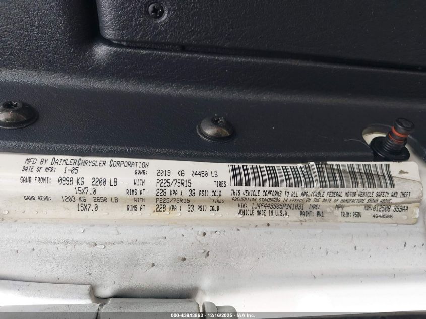 2005 Jeep Wrangler Sport Rhd VIN: 1J4F449S05P341031 Lot: 43943863