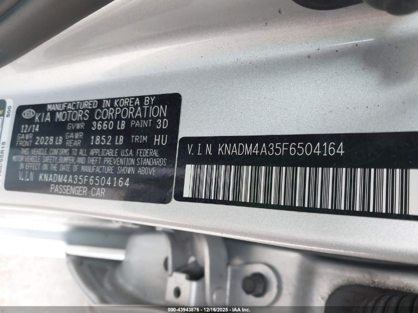 2015 Kia Rio Lx VIN: KNADM4A35F6504164 Lot: 43943876