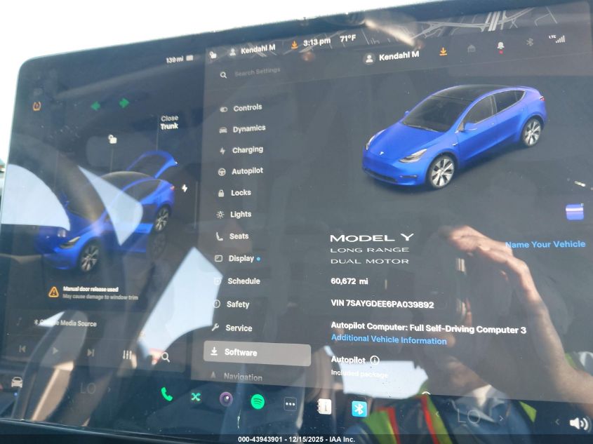 2023 Tesla Model Y Awd/Long Range Dual Motor All-Wheel Drive VIN: 7SAYGDEE6PA039892 Lot: 43943901