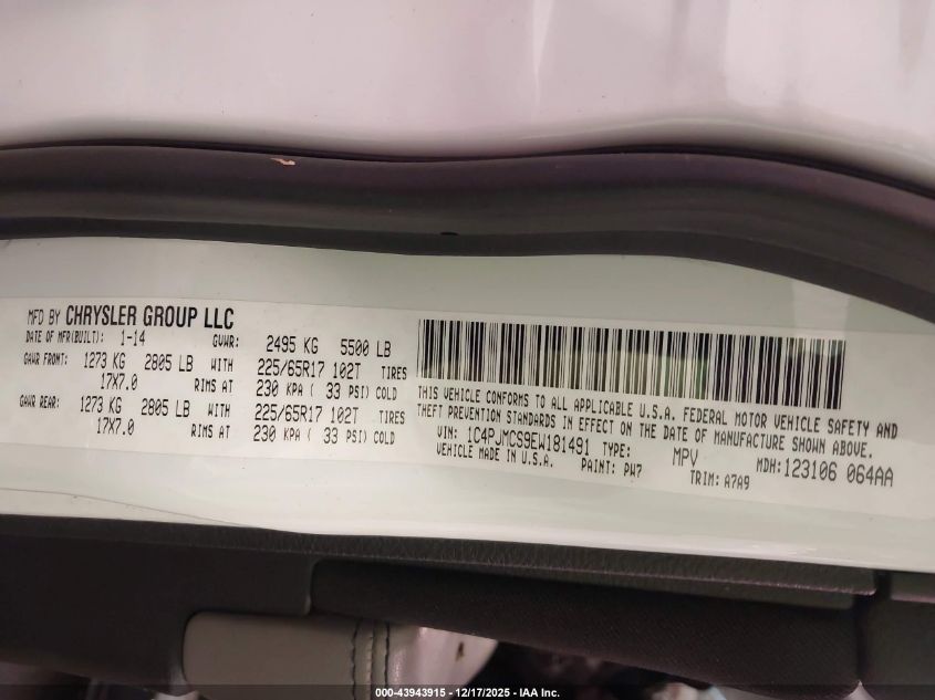 2014 Jeep Cherokee Latitude VIN: 1C4PJMCS9EW181491 Lot: 43943915