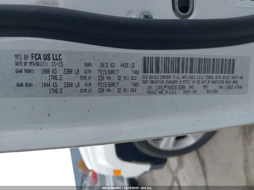 2016 Jeep Patriot Latitude VIN: 1C4NJPFA3GD615284 Lot: 43943967