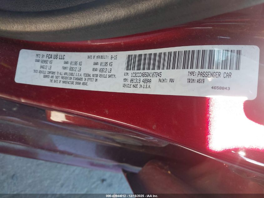 2016 Chrysler 200 Limited VIN: 1C3CCCAB5GN107245 Lot: 43944012