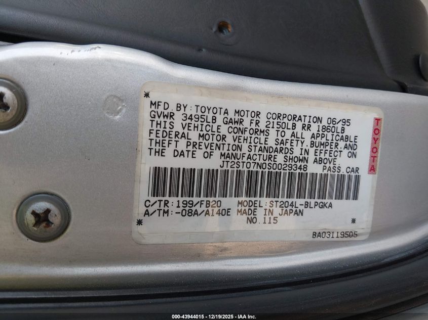 1995 Toyota Celica Gt VIN: JT2ST07N0S0029348 Lot: 43944015