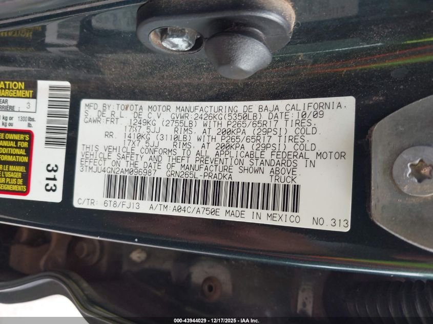 2010 Toyota Tacoma Prerunner V6 VIN: 3TMJU4GN2AM096987 Lot: 43944029