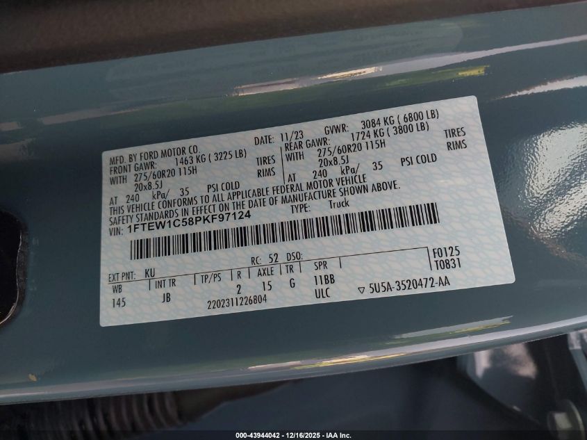 2023 Ford F-150 Xl VIN: 1FTEW1C58PKF97124 Lot: 43944042