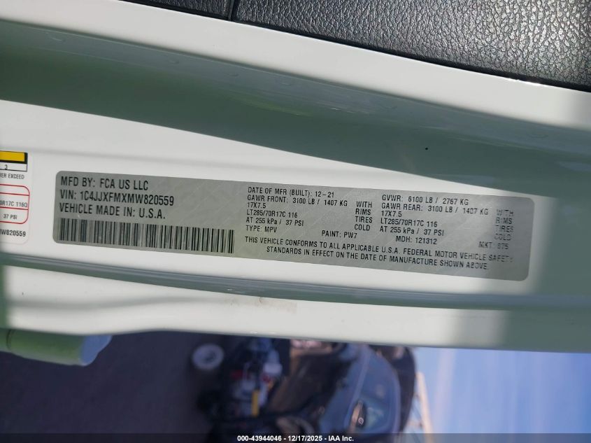 2021 Jeep Wrangler Unlimited Rubicon 4X4 VIN: 1C4JJXFMXMW820559 Lot: 43944046