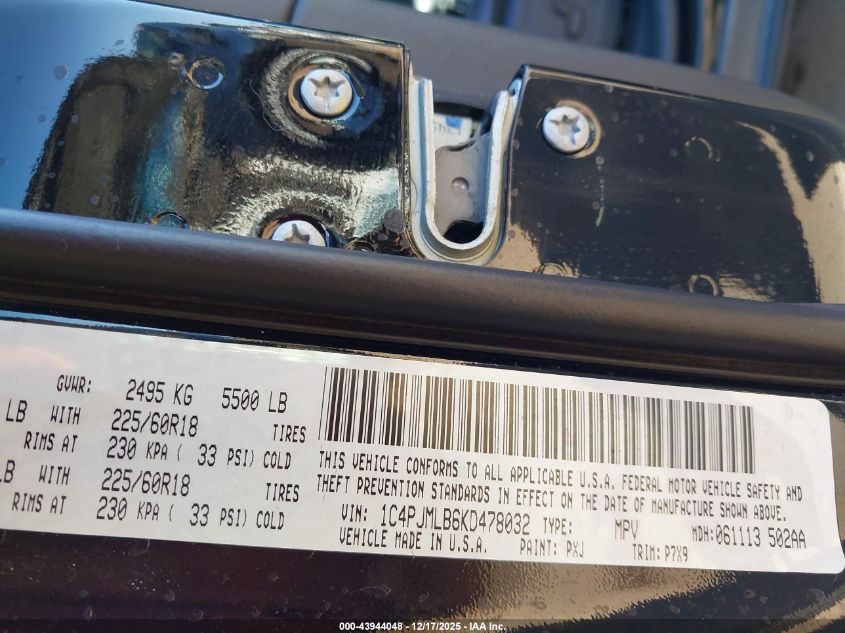 2019 Jeep Cherokee Altitude 4X4 VIN: 1C4PJMLB6KD478032 Lot: 43944048