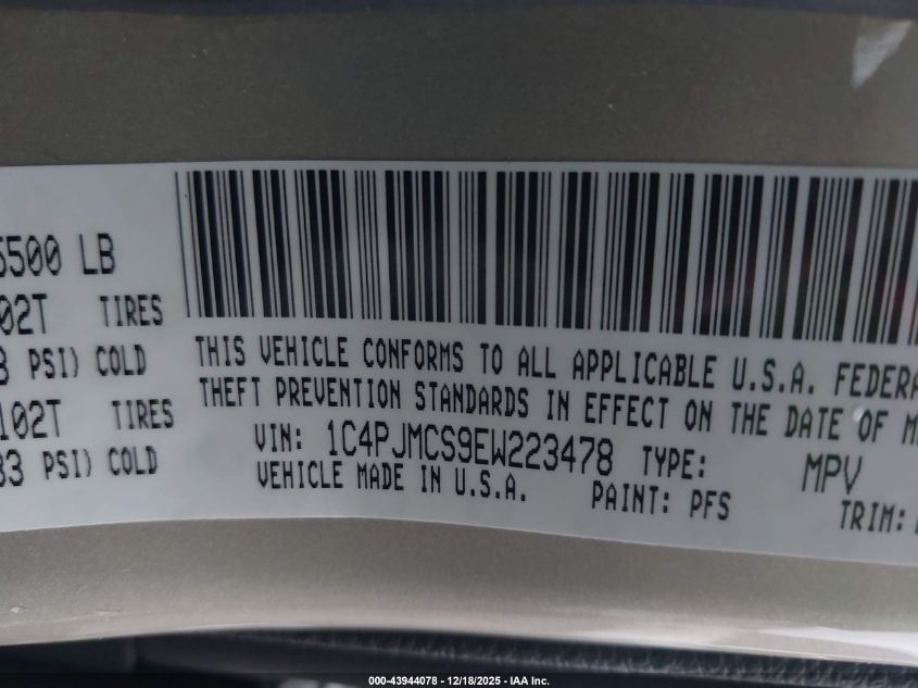 2014 Jeep Cherokee Latitude VIN: 1C4PJMCS9EW223478 Lot: 43944078