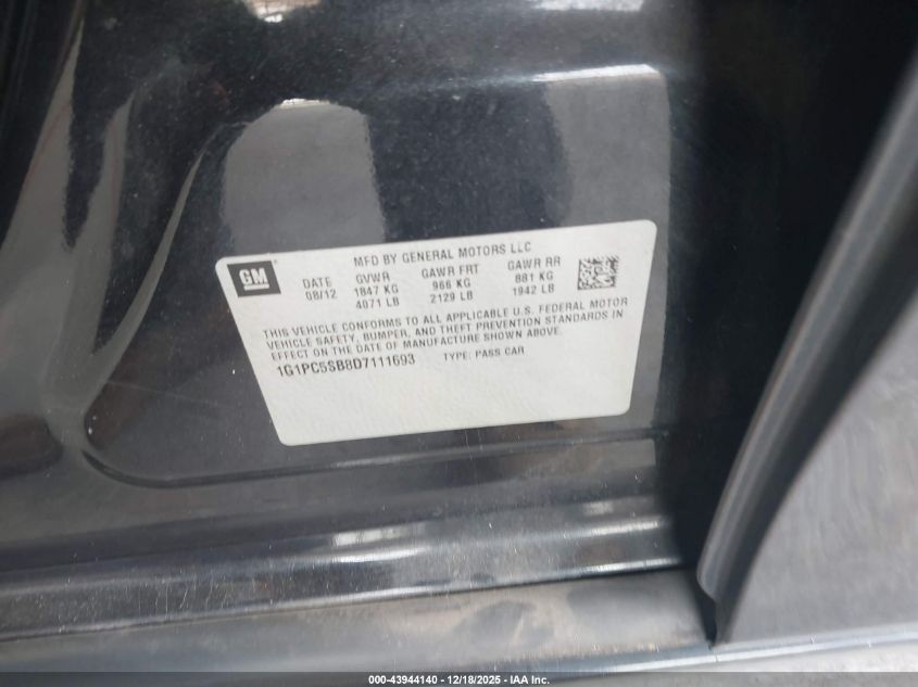 2013 Chevrolet Cruze 1Lt Auto VIN: 1G1PC5SB8D7111693 Lot: 43944140