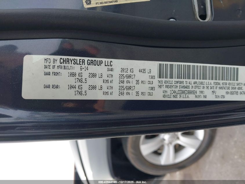 2014 Jeep Compass Latitude VIN: 1C4NJCEB0ED880924 Lot: 43944165