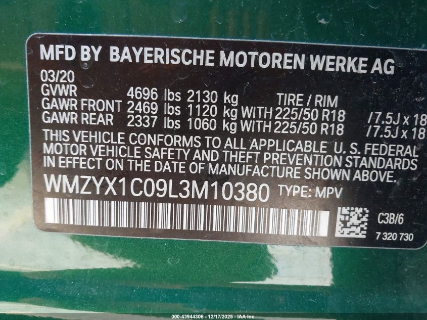 2020 Mini Countryman Cooper S VIN: WMZYX1C09L3M10380 Lot: 43944306