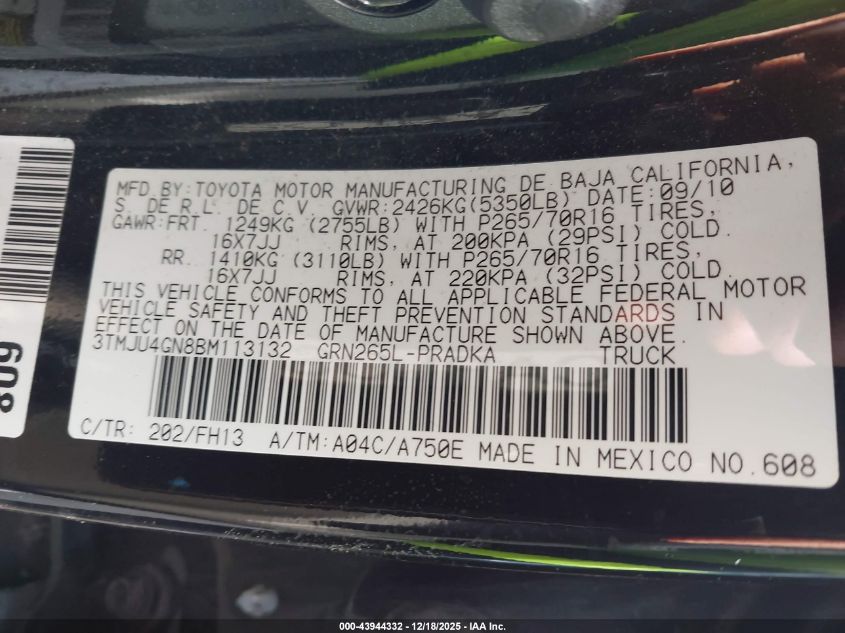 2011 Toyota Tacoma Prerunner V6 VIN: 3TMJU4GN8BM113132 Lot: 43944332