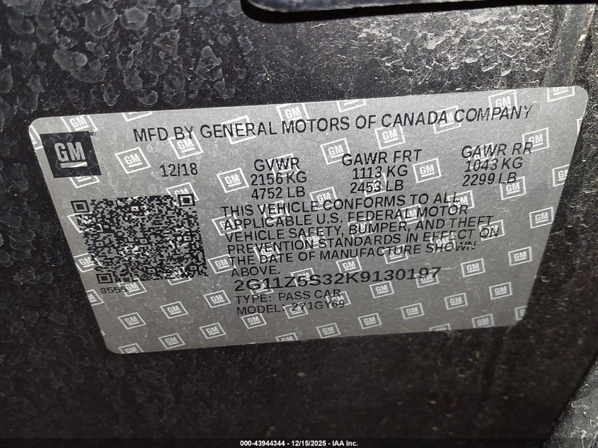 2019 Chevrolet Impala Lt VIN: 2G11Z5S32K9130197 Lot: 43944344