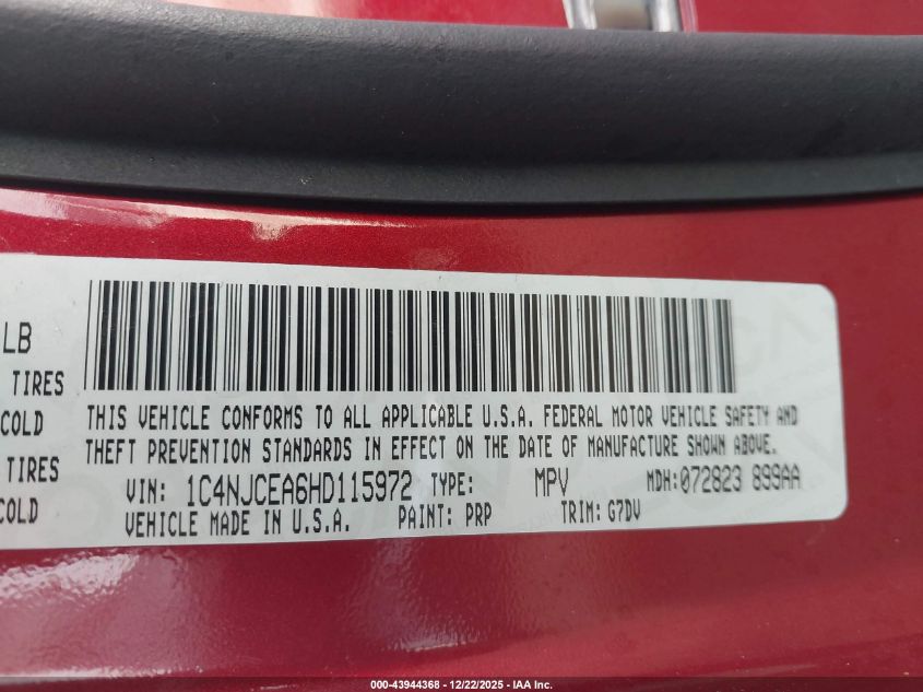 2017 Jeep Compass Latitude Fwd VIN: 1C4NJCEA6HD115972 Lot: 43944368