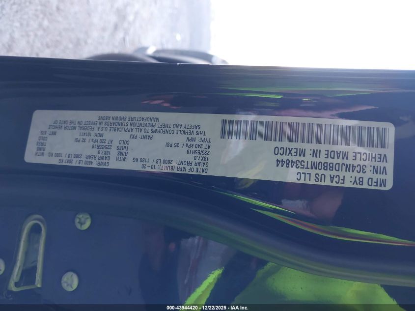 2021 Jeep Compass Altitude 4X4 VIN: 3C4NJDBB0MT534844 Lot: 43944420