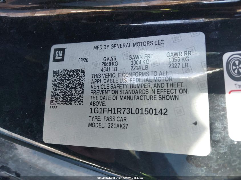 2020 Chevrolet Camaro Rwd 2Ss VIN: 1G1FH1R73L0150142 Lot: 43944460