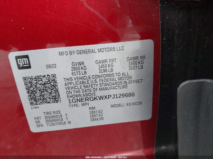 2023 Chevrolet Traverse Fwd Lt Cloth VIN: 1GNERGKWXPJ129686 Lot: 43944483